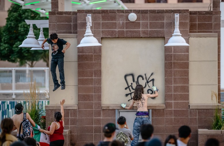 Protesters took to Civic Plaza in June to protest ICE. (Roberto E. Rosales)